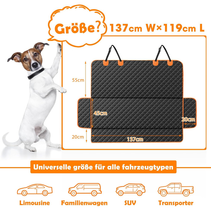 Автоматичний килимок для собак у машину JOEJOY, 137x120 см, чорний – захист заднього сидіння від бруду та подряпин