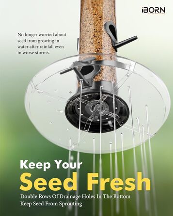 Годівниця для птахів iBorn з 6 місцями для підльоту, 20 см тарілка, з алюмінію, 38 см (чорна)