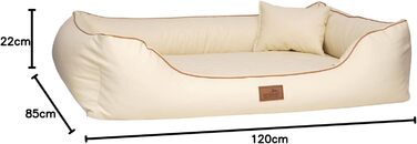 Ортопедичне ліжко для собак Tierlando® Louis з степленого штучного шкіровинилу в клітинку та матрацом з Memory Foam, розмір 100x75 см, колір: (05 Creme, L 120 x B 85 x H 25 см)