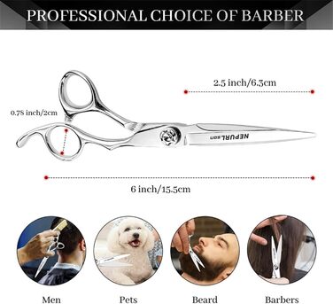 Набір професійних ножиць для грумінгу собак 6 дюймів: прямі та розріджуючі ножиці з нержавіючої сталі 440