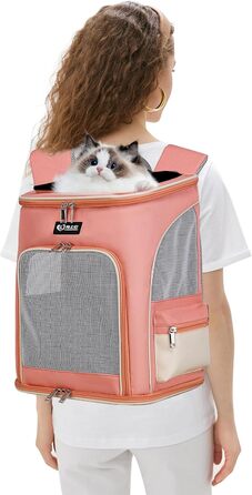 PETCUTE Рюкзак для собак і котів, дихаючий, з виймальною підстилкою, прозоре вікно, складний, з безпечною лінією, для подорожей, Малахітовий+Білий (Рожевий)