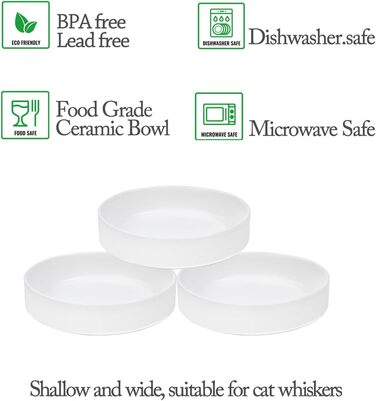 Набір мисок для котів з кераміки, 3 шт. – миски для котів та кошенят, 15 x 4 см, білий