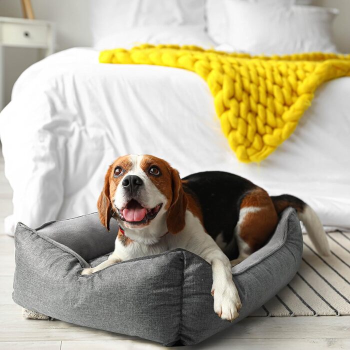 Ортопедичне собаче ліжко Lucky Sign з м'якого флюсу, 90x65x21 см, сірий колір. Знімне покриття, для великих та маленьких собак.