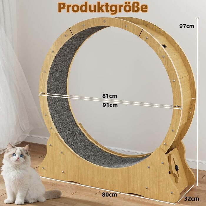 Лялькове колесо для котів WUDLEP - велике колесо для дому з покриттям, для фітнесу та схуднення (натуральний колір дерева)