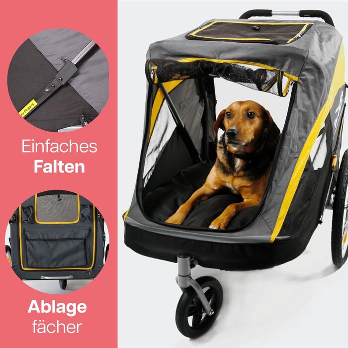 Візок для собак Innopet Hercules 2.0, жовто-сірий - міцний, до 50 кг, з дощем, колеса 45см, EFA колеса