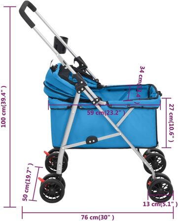 Складаний візок для собак vidaXL 76x50x100 см, синій, оксфордська тканина