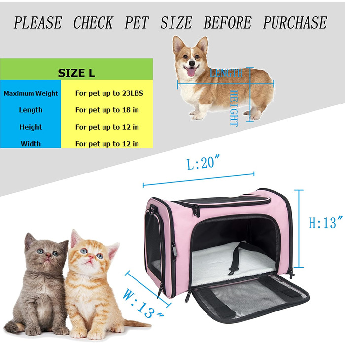 Переносна сумка-переноска для котів та собак, велика, рожева