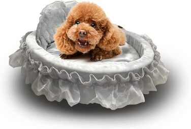 Кругле ліжко для собак та котів Unistrength з мереживом, тепле гніздочко, 50x55x12 см, сірий колір