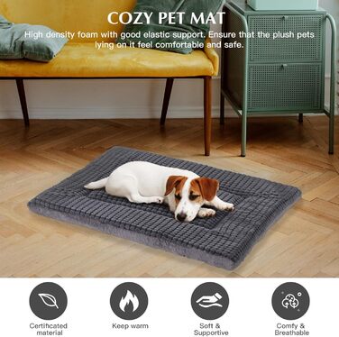 Ортопедичний лежак для собак BVAGSS, миючий, м'який, теплий, для собак маленьких, середніх та великих порід, 76x50x4 см, сірий