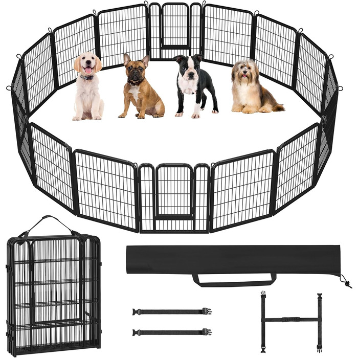 Вольєр для цуценят Yaheetech 16-частинний, вольєр для собак з замком, переносна сумка та кріпильні ремені, для квартири та саду, легка збірка (80 см, 16 шт.)