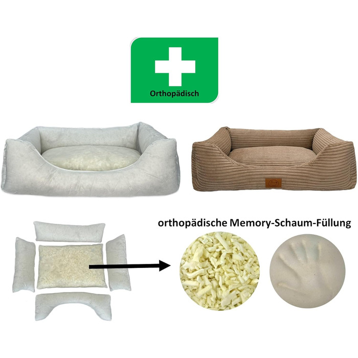 Ортопедичне ліжко для собак Elropet з м'якого корду, кошик для собак XS/S/M/L/XL/XXL (145x110x30 см), Cappuccino