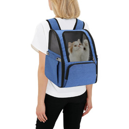 PETCUTE Рюкзак для собак та котів, дихаючий, з внутрішнім ремінком безпеки, розкладний, з бічними кишенями, для маленьких собак та котів (Блакитний)
