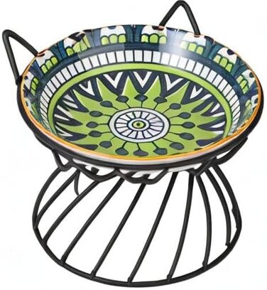 Підвищений годівниця для котів, кераміка - годівниці для котів з металевим антиковзким підставкою - годівниця для котів з порцеляни - висока миска для котів, запобігання блювоті - годівниця для котів - набір мисок для котів - 250 мл (зелений)