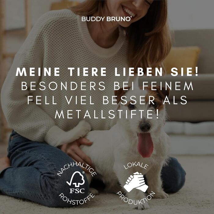 BUDDY BRUNO натуральна щітка для собак та котів з довгою шерстю, дерев'яні SafePin щетини, FSC, преміум якість, для щоденного догляду, зроблено в Німеччині