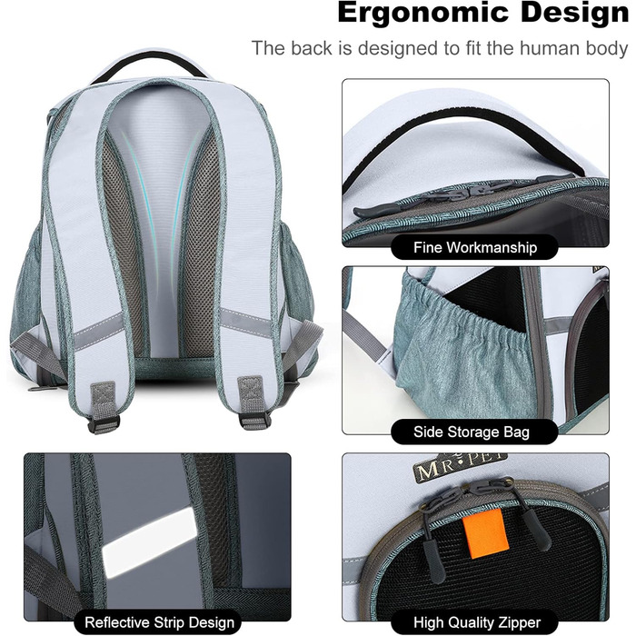 Рюкзак для собак та котів PETCUTE - дихаючий, з безпековою лінійкою та знімною підстилкою (до 8 кг, блакитний)