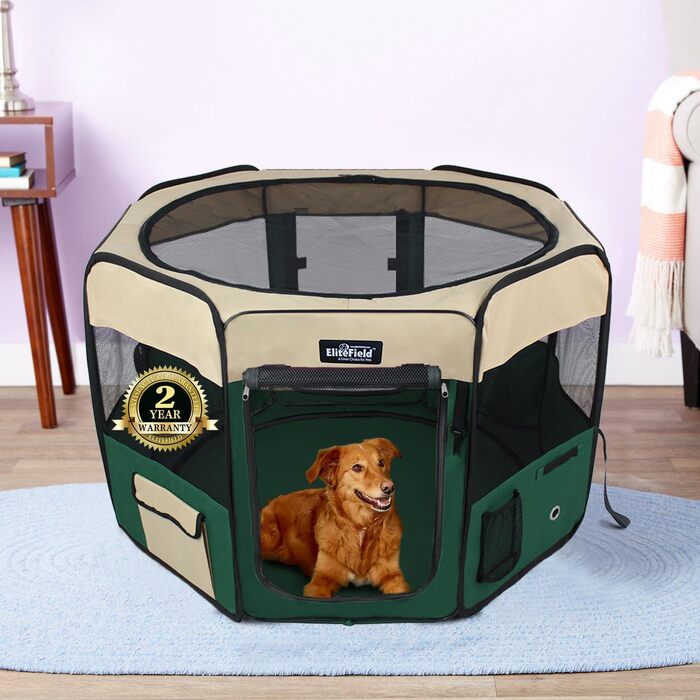 Клітка-забіг для тварин EliteField з 2 дверцятами, м'яка, різні розміри та кольори, для собак, котів та інших тварин (76,2 x 76,2 x 50,8 см, Королівський блакитний + ), (30' x 30' x 20'H, Бежевий, 62' x 62' x 24'H)