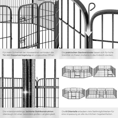 Тектейк вольєр для цуценят, 60 см, 8 грат, чорний - 402502