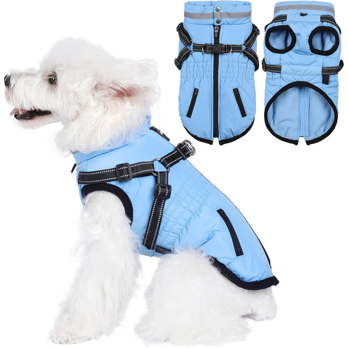 Водонепроникний теплий зимовий одяг для собак - куртка-пуловер 2 в 1, XS, блакитний