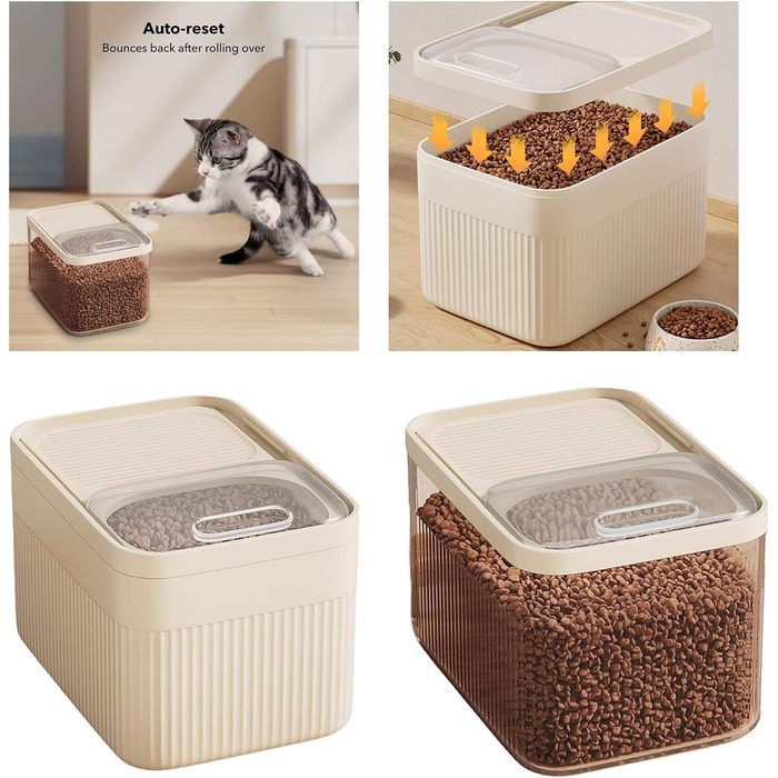 Пластиковий контейнер для корму для собак, 13,6 кг, контейнер для ласощів з лопаткою, великий об'єм, герметичний, складаний, для котячого корму, корм для тварин, зберігає свіжість, бежевий: 36 x 25 см