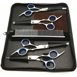 Набір ножиць для грумінгу собак 6 дюймів з безпечними закругленими кінцями, для вирівнювання та стрижки шерсті собак та котів, (5 шт.) з шкіряним чохлом