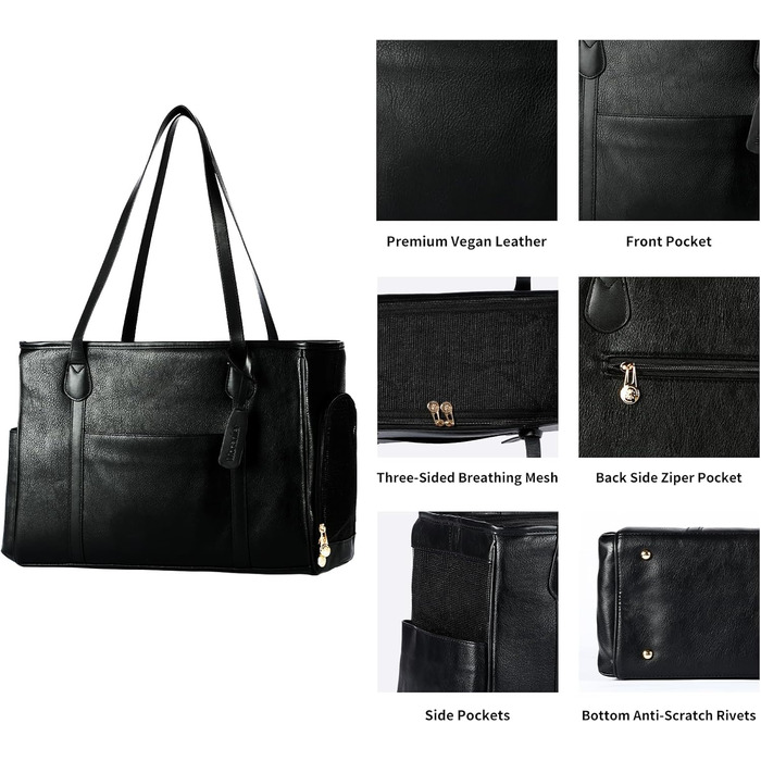 Сумка-переноска для собак і котів Monanller, шкіряна, для маленьких собак, кошенят та цуценят, схвалена авіаперевозниками, м'які бокові стінки (Чорний)