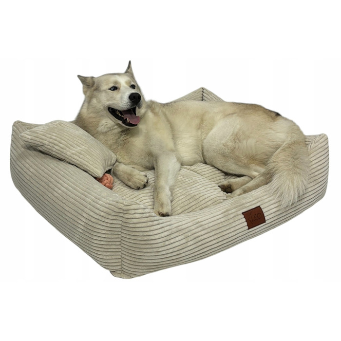 Лежанка для собак Leo4dog з вельвету, знімний чохол для прання, бежевий, L (100x80 см)