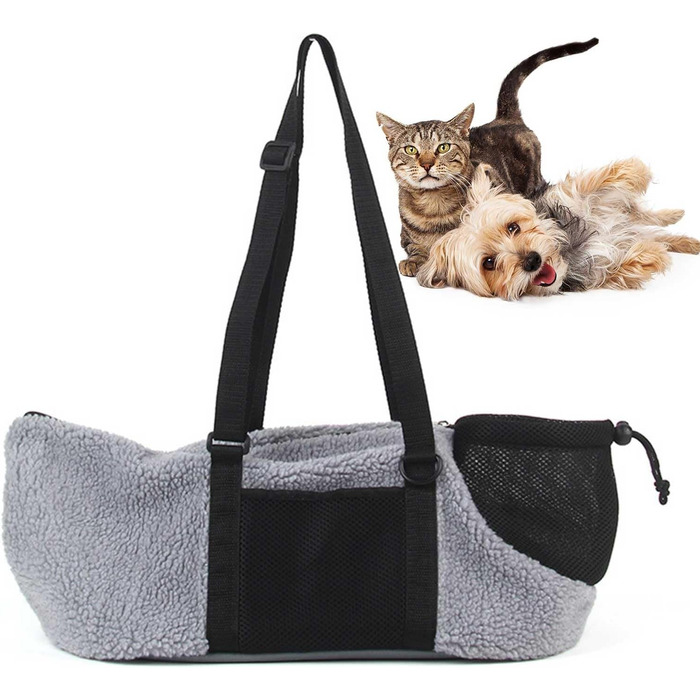 PETCUTE Сумка-переноска для собак та котів, сіра, з регульованим дном та безпечною повідком