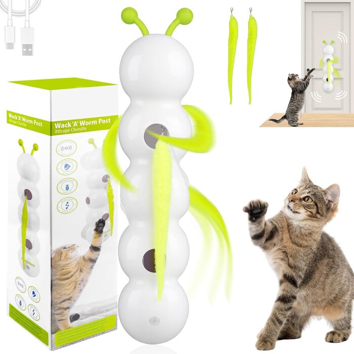 Інтерактивна іграшка для котів Dandin Wuselwurm - іграшка-черв'як для котів, самостійна розвага, кріплення на стіну/вікно, для кошенят та середніх порід