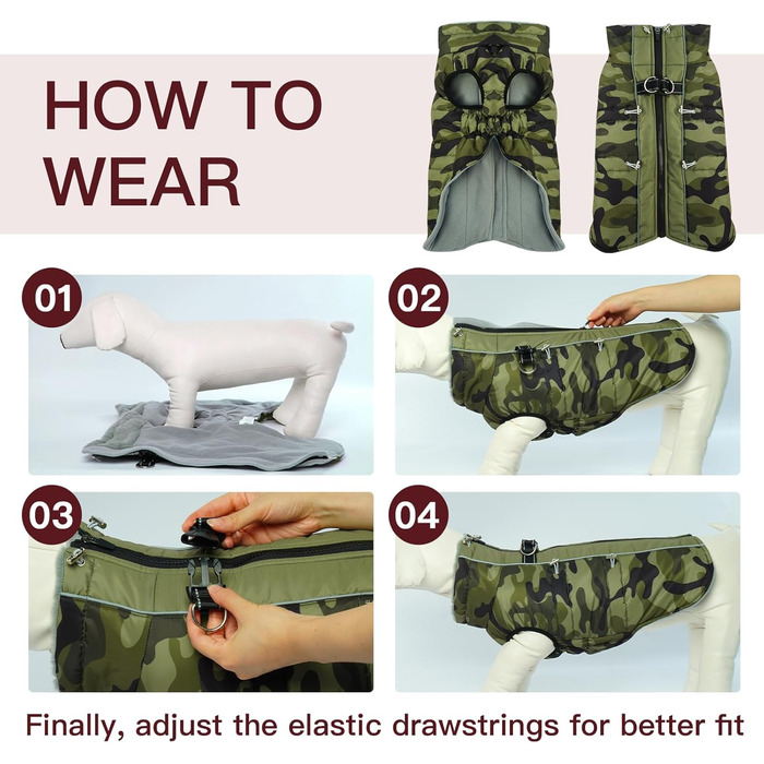 Теплий зимовий одяг для собак великих порід: куртка, комбінезон, жилет з блискавкою, камуфляжний принт (Французький бульдог, Мопс)