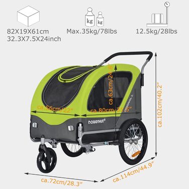 Фархангер Doggyhut Tiggo 80405 для собак до 35 кг (зелений) 2-в-1: вагончик та велосипедний причіп