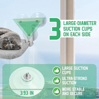 Кішка ліжко на вікно, 2 шт. - зручна гамак для котів на вікно 52x30 см з 6 присосками, розкладне ліжко для великих котів до 30 кг