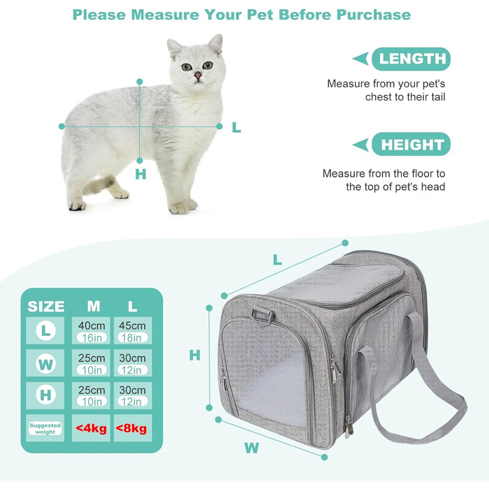 Транспортна сумка для кота/собаки PETCUTE, сіра, велика, з підкладкою та регульованим ременем