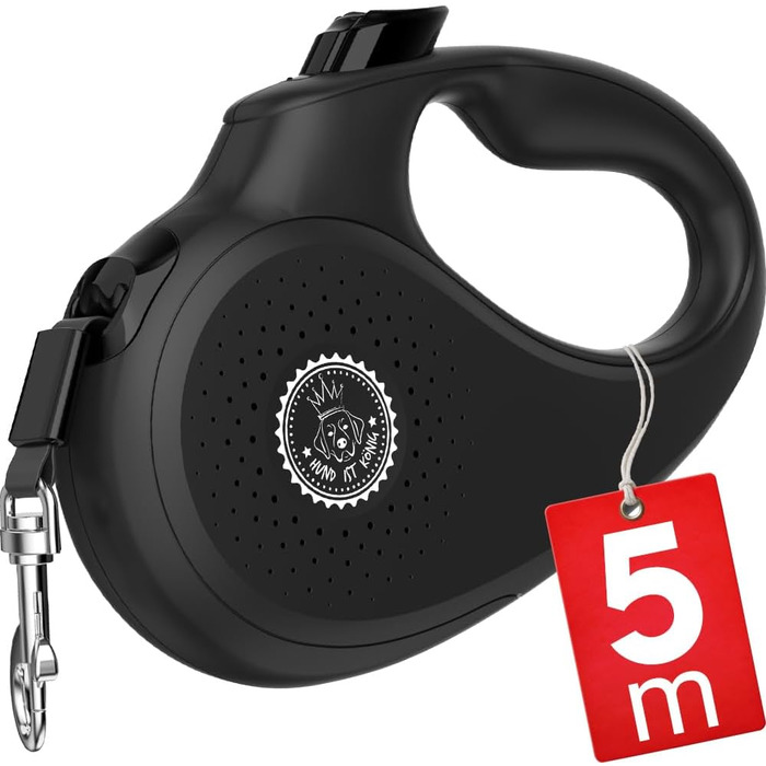 Витяжна повідка для собак HUND IST KÖNIG 8м для малих та великих собак | Міцна витяжна повідка з зручною ручкою | До 50кг | Чорний