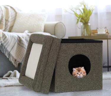 Котяча хатинка Relaxdays для дому, двоповерхове укриття для котів і малих собак, 44x38x38 см, сіра