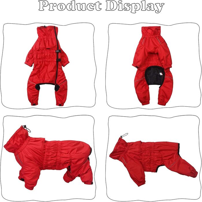 Зимовий костюм для собак з ніжками, водонепроникний, з флісовою підкладкою, вітростійкий, світловідбиваючий, для маленьких та середніх собак (L, червоний)