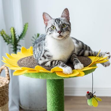 Catry Sonnenblume 2 в 1 Когтеточка для котів із натурального сизалю, іграшкою-бджілкою та лежаком. Мультифункціональні меблі для котів: для дряпання, лазіння та відпочинку