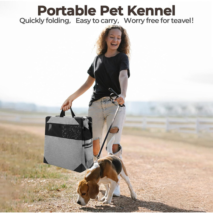 Складана переносна будка для собак великих порід, м'яка, для подорожей, для дому та вулиці, з міцним сітковим вікном (темно-сірий), 91.4 x 63.5 x 63.5 см