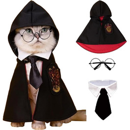 Костюм на Хелловін для собак та котів 3 в 1: шапка-капелюх, окуляри та краватка. Великий, чорний. Cosplay, аксесуари для тварин