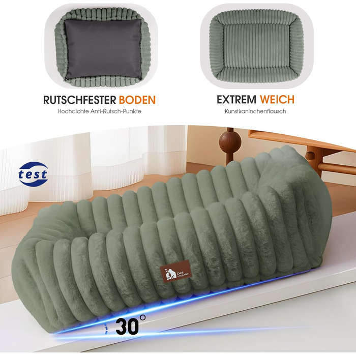 М'який лежак для собак, ортопедичний, великі породи, з підголовником, знімний, для собак XL, сірий (109x76x20 см)