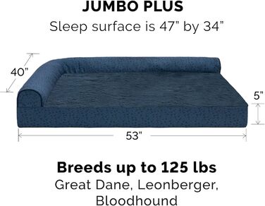 Ліжко для собак Furhaven великого розміру з ортопедичним матрацом, стиль дивана, знімний чохол, велике (135 x 102 x 24 см, блакитно-горіховий)