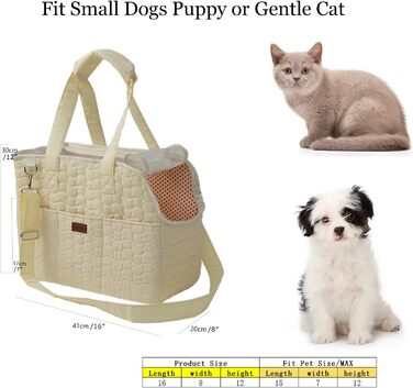Сумка-переноска для собак та котів, велика, кремового кольору, 41 x 18 x 30 см