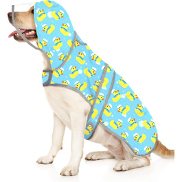 Дощовик для собак HDE з прозорою капюшоном, дощова куртка, пончо для малих, середніх та великих собак, в морському стилі, синій, розмір L