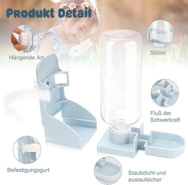 Автоматичний диспенсер для води HYLYUN для тварин, 500 мл, підвісний, для морських свинок, шиншил, їжаків, горностаїв (блакитний)