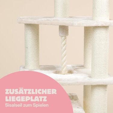 Дряпак для великих котів RHRQuality Cat Relax з крізьтонною, товсті стовпи з сизалю 12 см, кремовий