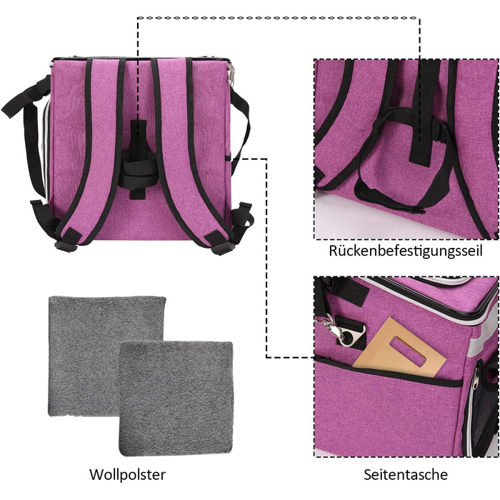 Сумка на велосипед для тварин (собаки, коти), рюкзак для домашніх улюбленців з сіткою, складана переноска для собак та котів до 6 кг (фіолетовий, 53 x 29 x 33 см)