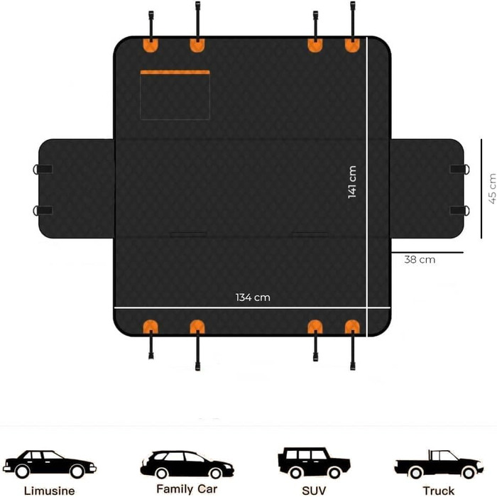 Захист для заднього сидіння авто для собак - водовідштовхувальний, стійкий до подряпин, нековзний, миючий - матеріал Oxford - захист для собак в автомобілі з бічним захистом - 141x134 см - підходить для SUV та легкових автомобілів DElightX