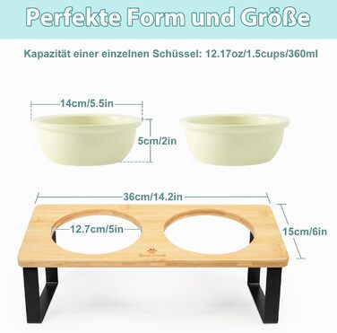 Набір мисок для котів GUUSII HOME (2 шт.) з кераміки, 360 мл, для корму та води, бежевий, 14 см, миски для котів, машиномийні