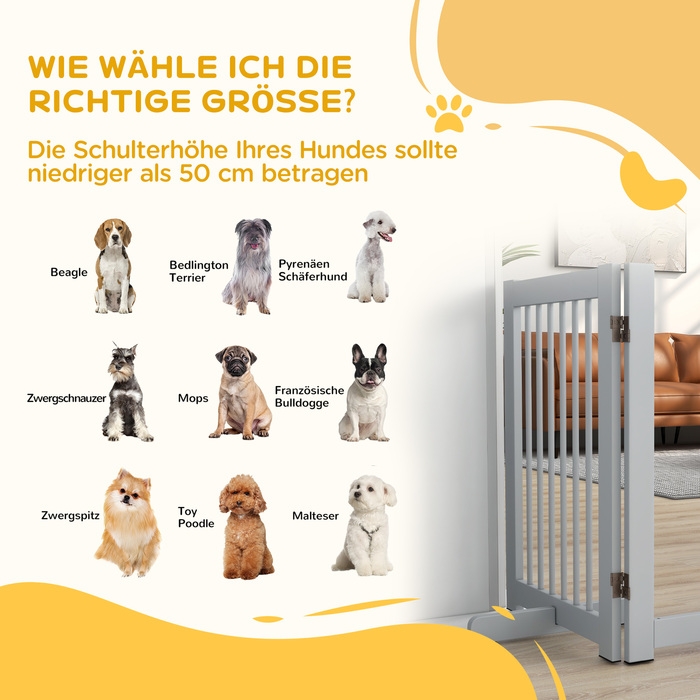 PawHut Barrier Dog 4 частини, Ворота для собаки з дверима, Ворота для собак складні, дерево, світло-сірий