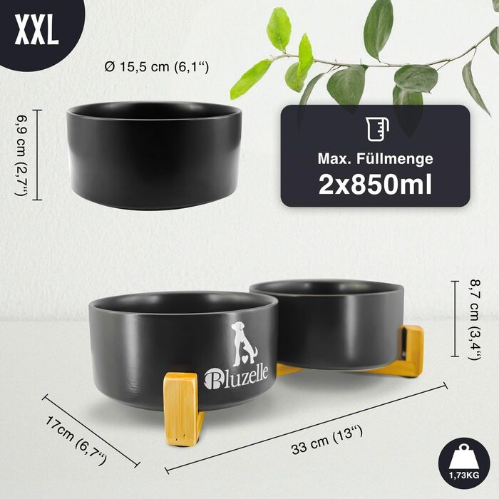 Набір мисок для собак та котів Bluzelle Balance Bowl XXL (2 шт, 850 мл) з кераміки та бамбука, антиковзні, для сухого та вологого корму, білий