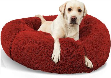 Кругле ліжко для собак Loir Fluffy, 70 см, червоне, м'яке плюшеве, для глибокого сну